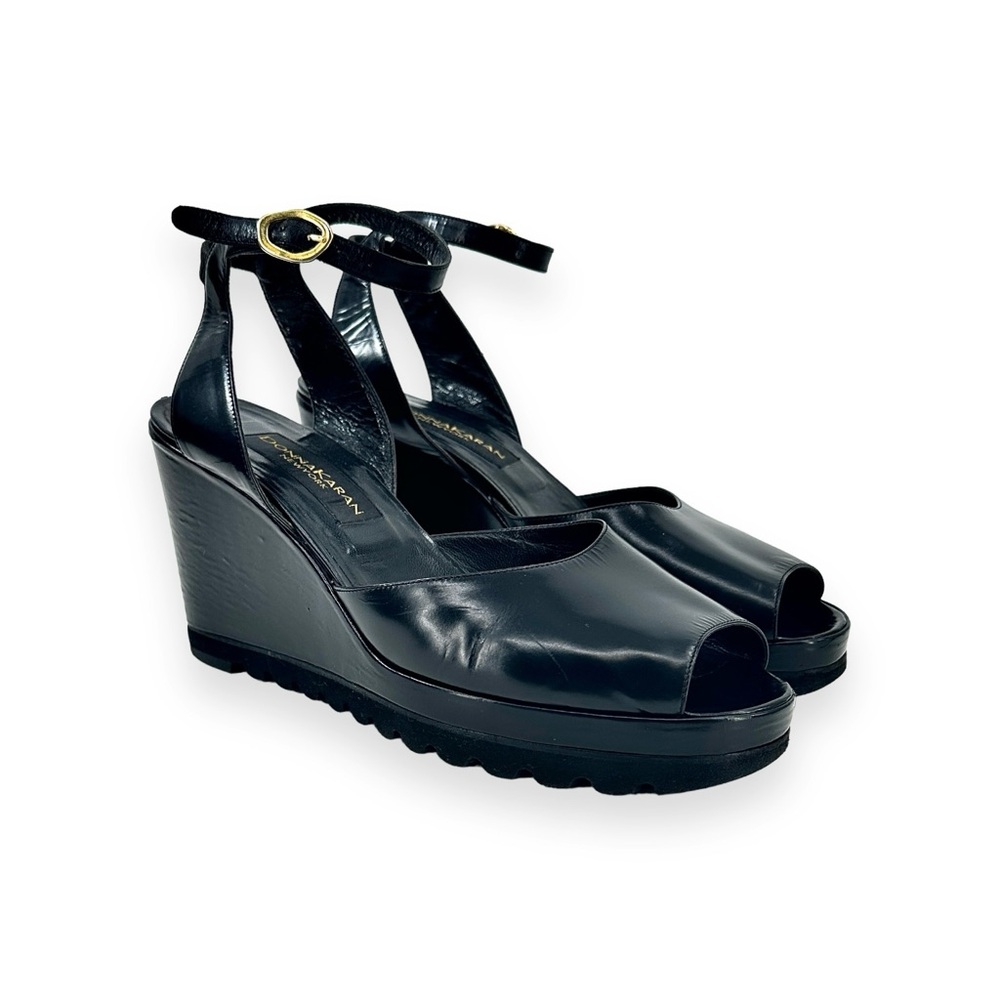 Donna Karan Black Wedge Sandals